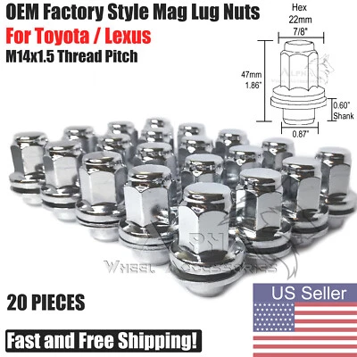 20 tuercas Mag estilo fábrica Toyota OEM 14x1,5 Tundra Land Cruiser Sequoia LX57 Foto 1 de 4