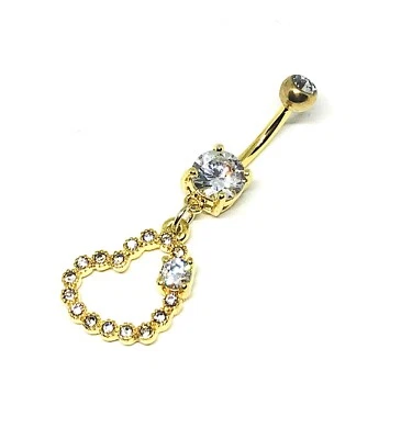 316L Heart Belly Bar Crystal  Navel Ring CZ Body Piercing Jewellery-Best Quality - Image 1 of 3