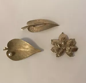 Set Of 3 Gold Tone Leaves Brooches - Picture 1 of 11