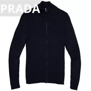 Prada Wool Ribbed Riders Knit Jacket 50 Cardigan - Picture 1 of 9