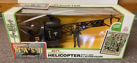 1982 MASH Military 4077th Medical Unit Helicopter & G.I. Action Figure in Box Cover