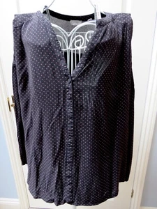 Fat Face Star Print Tunic Top Size 16 Black Relaxed Boho Smocked Long Sleeves - Picture 1 of 4