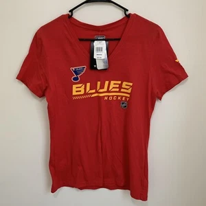 St. Louis Blues Women's Medium Red Hockey T-Shirt NHL V-neck Top NWT Fanatics - Picture 1 of 13