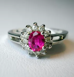 Est 0.36 ct Genuine Natural Ruby & Diamonds 14K White Gold Ring Was $895 Video - Picture 1 of 9