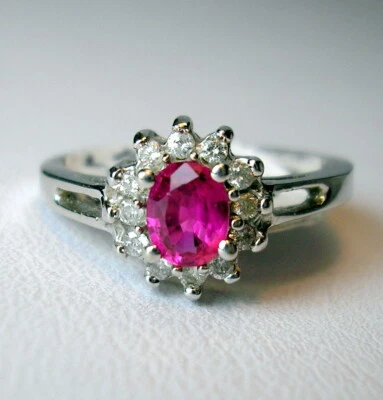 Est 0.36 ct Genuine Natural Ruby & Diamonds 14K White Gold Ring Was $895 Video - Image 1 of 4