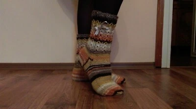 Handmade Knitted Blue Ladies Knitted Christmas Socks Size 38/39 Wool - Image 1 of 4