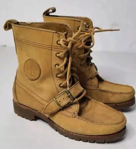 Lauren Ralph Lauren Zera hellbraune Stiefel Leder Mokassin Schnalle Damen 7 B - Bild 1 von 19
