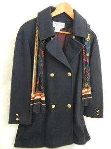 Womens Talbots Wool Blend Blue Mid-Length Double Breasted Coat w\Scraf Size 4 - Picture 1 of 5