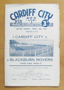 CARDIFF CITY v BLACKBURN ROVERS 1948/1949 Fair/Good Condition Football Programme - Picture 1 of 3
