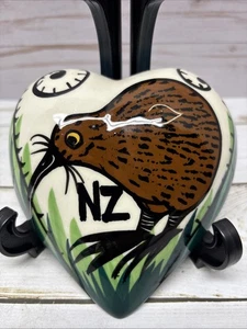 Signed Kilsby NZ Kiwi Bird Heart Wall Hanging Art Pottery Small Piece 5” X 5” - Picture 1 of 9