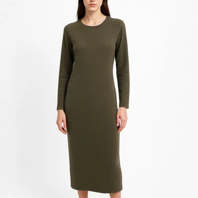 Rachel Zoe Olive Green Knit Long Sleeve Crew Neck Midi Shift Sweater Dress Sz XL - Image 1 of 4