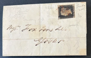 QV GB SG 1 1d Penny Black BA Plate 1b Bristol Red Maltese Cross MX Early Date - Bild 1 von 7