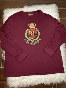 Camiseta Polo Ralph Lauren Crown Crest Para Hombres 2XL Personalizada Calce Ajustado LS Granate Rugby - Imagen 1 de 7
