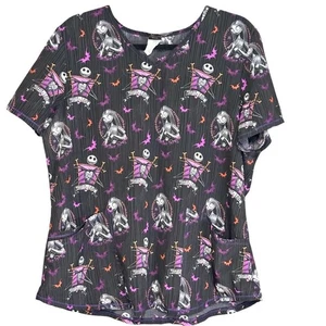 Ladies Disney Nightmare Before Christmas Halloween SS Scrub Top V-Neck Size L - Picture 1 of 5