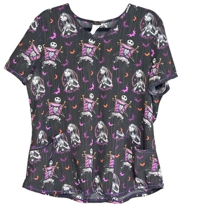 Ladies Disney Nightmare Before Christmas Halloween SS Scrub Top V-Neck Size L - Image 1 of 4