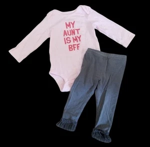 * MY AUNT IS MY BFF Pink Bodysuit with Tulle Trim Leggings 12 months - Picture 1 of 4