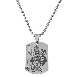 Goddess Maa Durga Mata Black And Silver Stainless Steel Pendant - Picture 1 of 5