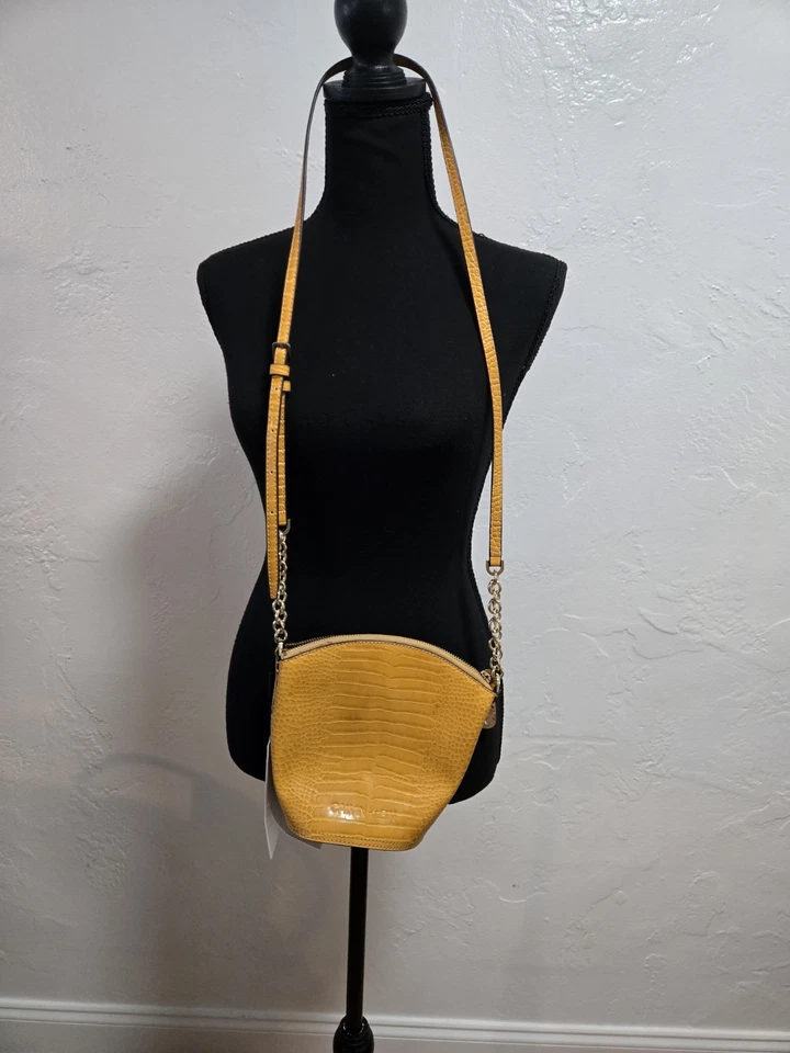 Calvin Klein Statement Series Lock Croc Emboss Leather Crossbody Bucket Bag