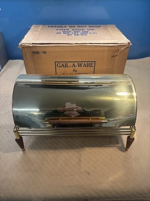 Plato para frotar Gail-A-Ware #15 LATÓN Y TECA 17" mediados de siglo de colección con plato Fire King Foto 1 de 4