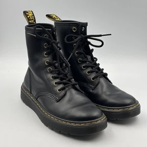Dr Doc Martens Zavala 7 Men 6 Black Air Wair Smooth Leather Combat Boots Patent - Picture 1 of 10