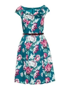 REVIEW Venice Floral Cap Sleeve Fit & Flare Dress SIZE 10 no belt - Picture 1 of 8