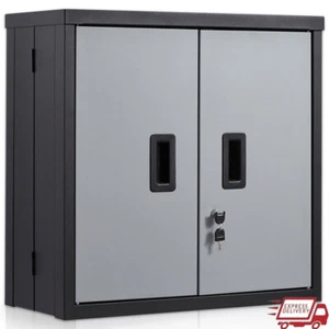 Foldable Wall Cabinet Garage Cabinet Wall Mounted Indoor Storage Steel Black New - Picture 1 of 9
