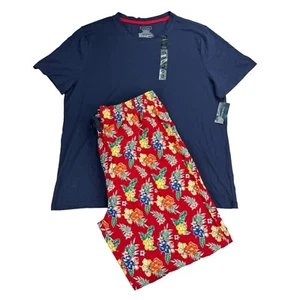 Club Room Mens Solid Tropical Drawstring Pajama Set Navy Red XL - Picture 1 of 9