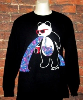 MENS RIOT SOCIETY BEAR CELESTIAL PUKE LONG SLEEVE BLACK T-SHIRT SIZE M - Image 1 of 2
