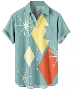 Shirt Size 3Xl Men Hawaiin 50’s Bowling Shirt Cuban Button Down Blue New - Picture 1 of 3