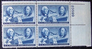 US 3¢ stamp SC #947 Stamp Centenary MNH 1947 plate block. - Picture 1 of 2