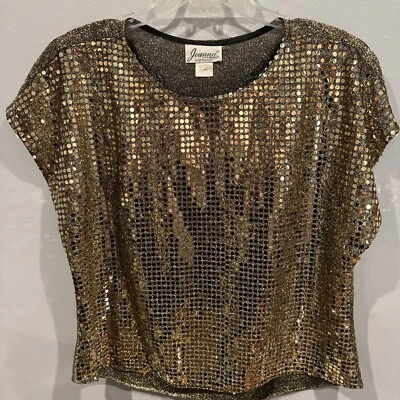 Blusa Joanna Vintage Talla X-Grande Lentejuelas Doradas Manga Gorra Foto 1 de 4