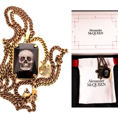 NUEVO $590 COLLAR DE CRISTAL CALAVERA LOGOTIPO LATÓN TONO DORADO ALEXANDER MCQUEEN NUEVO EN CAJA Foto 1 de 4