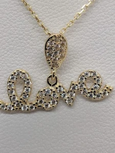 14K Solid Yellow Gold Classic Love Collar Colgante 1CT - Imagen 1 de 5