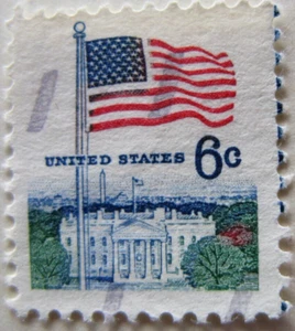 US Stamps, ERROR in printing Scott 1338, 6c Flag &WH 1968 "burning bush" used - Picture 1 of 2