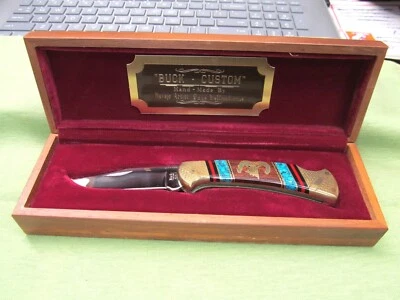 Beautiful 1992 David Yellowhorse Buck Custom 112 Folding Knife w/Rams Head w/Box - Image 1 of 4