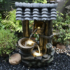 3 Tier Floor Water Fall Fountain with Yellow Led Light Patio Garden Waterfall Us