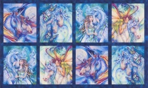 24" X 44" Panel Morningmoon Unicorns Magical Navy Cotton Fabric Panel D478.57 - Picture 1 of 1