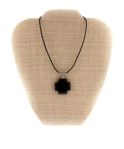Black Onyx Necklace Unisex Artisan Cross Pendant Protection Power Jewelry - Picture 1 of 7