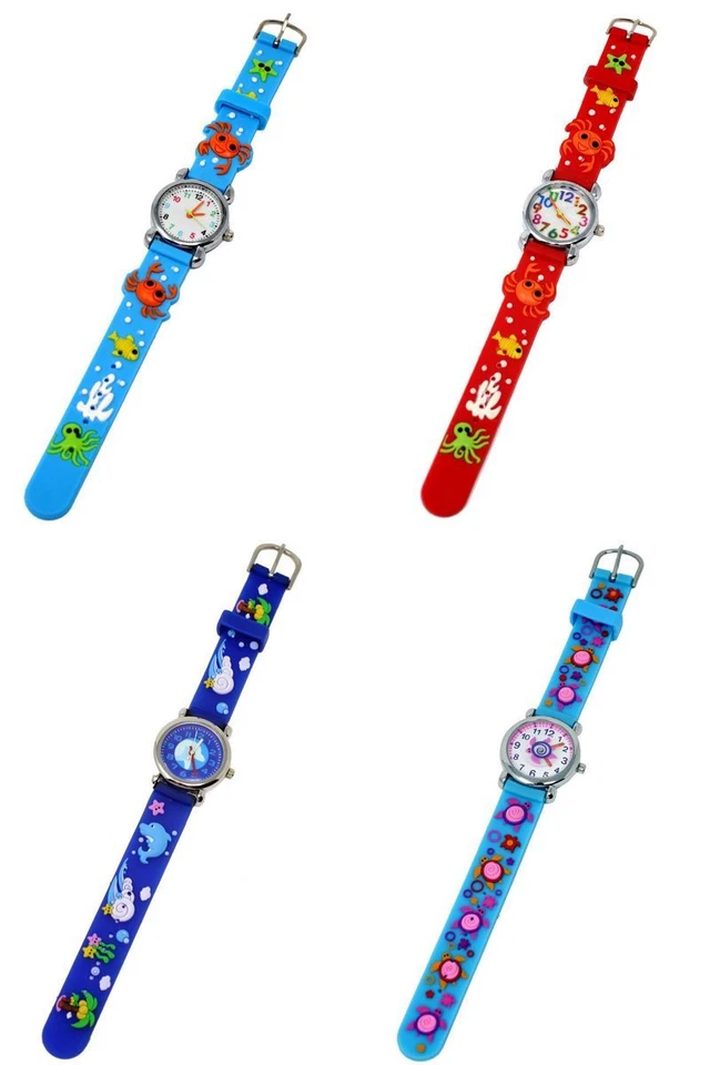 Morbido Silicone Unisex Oceano Tema Orologio Argento Multicolore Numero Quandro - Immagine 1 di 1