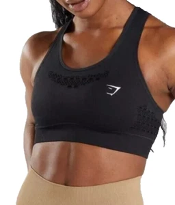 GYMSHARK Women Scoop Neck Energy Seamless Eyelet Racerback Crop Sport Bra BlackS - Picture 1 of 5