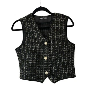 Shein Gold Black Metallic Plaid Sleeveless Vest Girls Youth Size M New Year - Picture 1 of 9