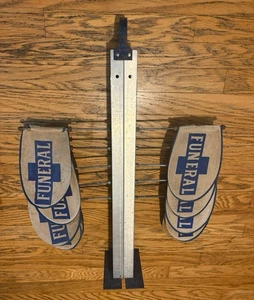 Vintage 1950's Funeral Procession Flags With Holder Mortuary Hearse Magnetic - Picture 1 of 14