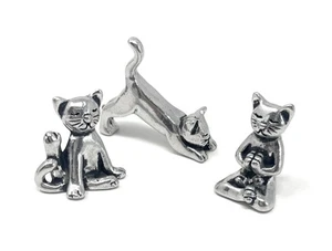 Pewter Set of 3 Yoga Cat Miniatures w/Gift Bag by Basic Spirit, MN-1 - Picture 1 of 8