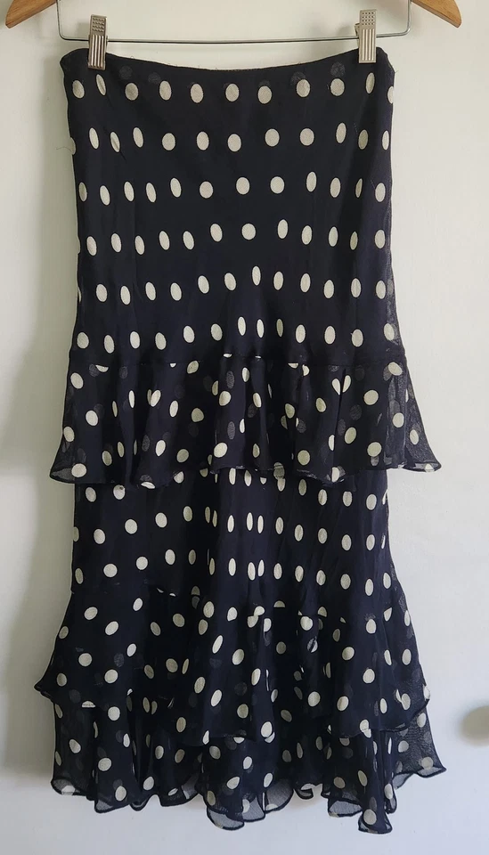 Falda De Colección Oscar de la Renta Seda Azul Marino Lunares Talla 4 LEER Foto 1 de 4