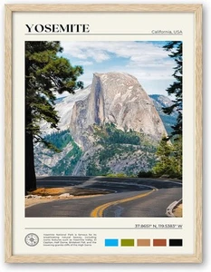 HesenDot Natural OAK Wood Yosemite National 16L" x 12W", Framed Oak - Picture 1 of 9