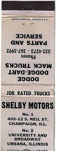 Shelby Händler Urbana Illinois Dodge-Dart Mack Truck leeres Matchcover - Bild 1 von 4