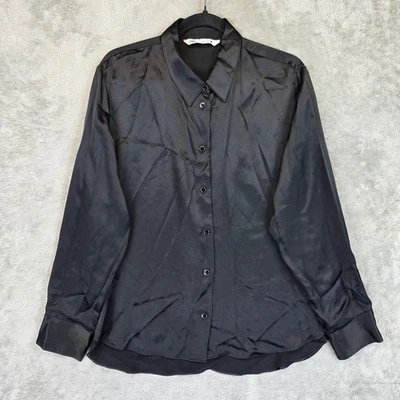 Camisa Zara Mujer Grande Negra Con Botones Manga Larga Sedosa Elegante Blusa Oficina Foto 1 de 4