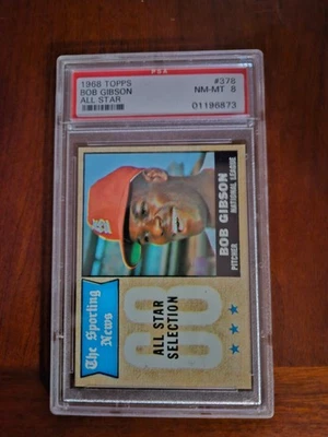 1968 Topps #378 Bob Gibson All Star PSA 8 HOF St. Louis Cardinals - Imagem 1 de 2