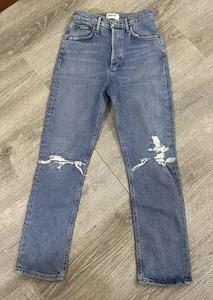 Agolde Riley High Rise Straight Crop Jeans Damen Gr. 24 Blau Distressed Denim - Bild 1 von 3