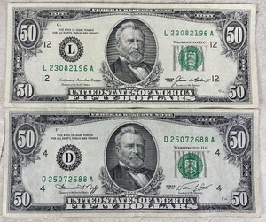 2 1974 & 1985 50 Dollar Notes - Picture 1 of 2